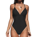 Women's V-neck Backless Solid Color Swimsuit