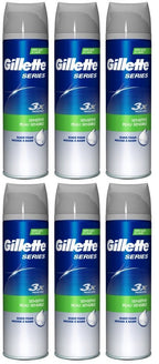 6 x Gillette Series Soothing Shave Foam With Aloe Vera 250Ml