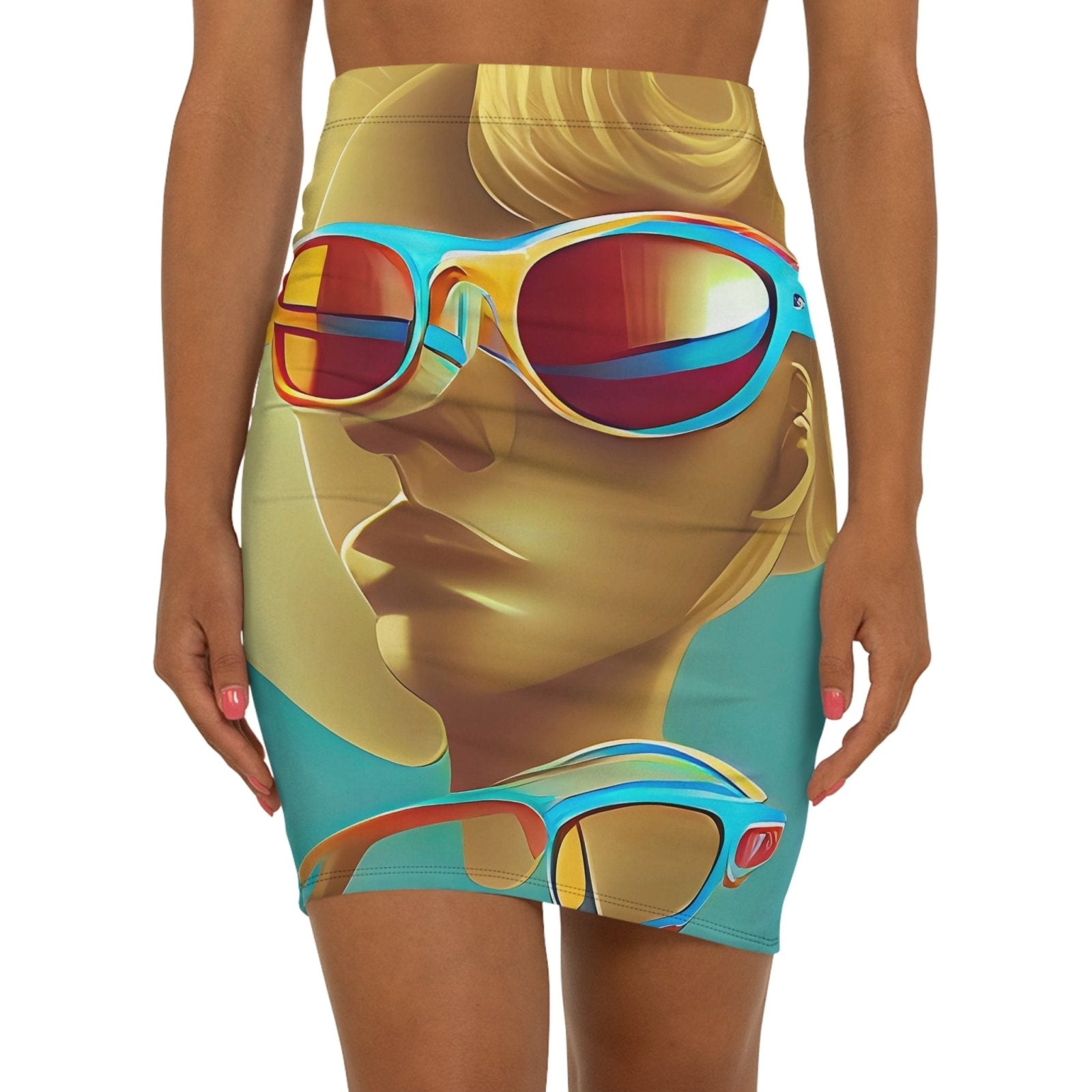 Retro Cool Blue - Womens Pencil Skirt