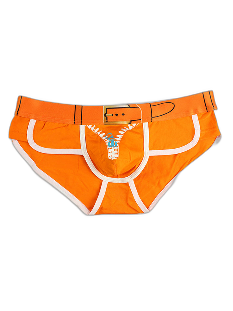 Zipper Belt Printed Cotton Pouch Briefs