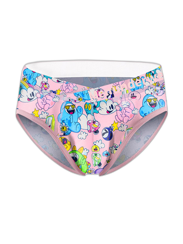 2 Pack Men's Playful Cartoon No-Tag Comfortable and Breathable Briefs