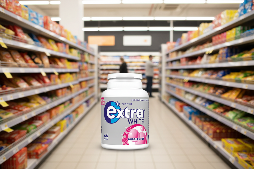 6 x Extra White Bubblemint Sugarfree Chewing Gum Bottle 46 Pieces