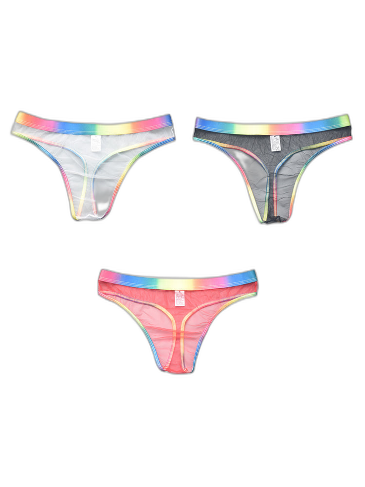 3-pack Men's Rainbow Trim Sheer Mesh Thong