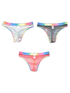3-pack Men's Rainbow Trim Sheer Mesh Thong