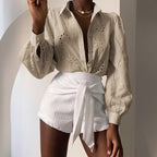 Casual Resort Fashion Hollow-out Long-sleeve Cardigan Blouse