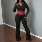 Fashionable Solid-Color Patchwork Lace Casual Jacket And Pants Set