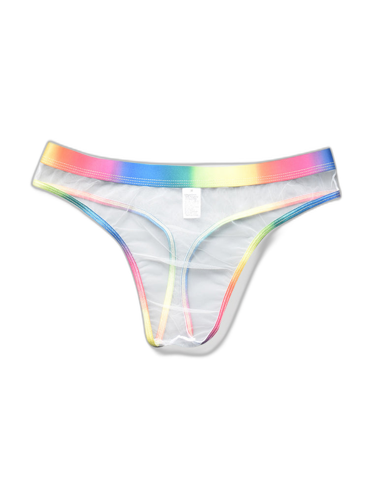 3-pack Men's Rainbow Trim Sheer Mesh Thong
