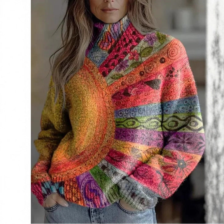 Christmas Abstract Print Casual Cardigan Coat