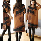 Mid-length base skirt women round neck long sleeve dress