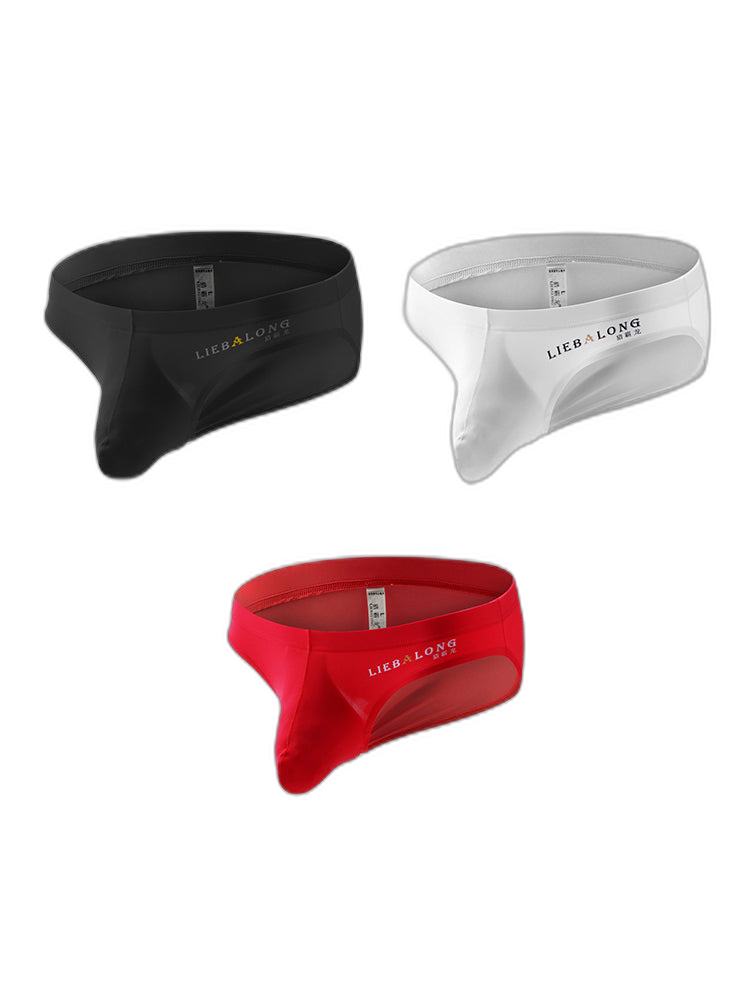 3 Packs of Men's Ice Silk Seamless Convex Pouch Briefs