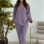 Women's Fashion Casual Solid-Color Crew-Neck Top And Pants Two-Piece Set