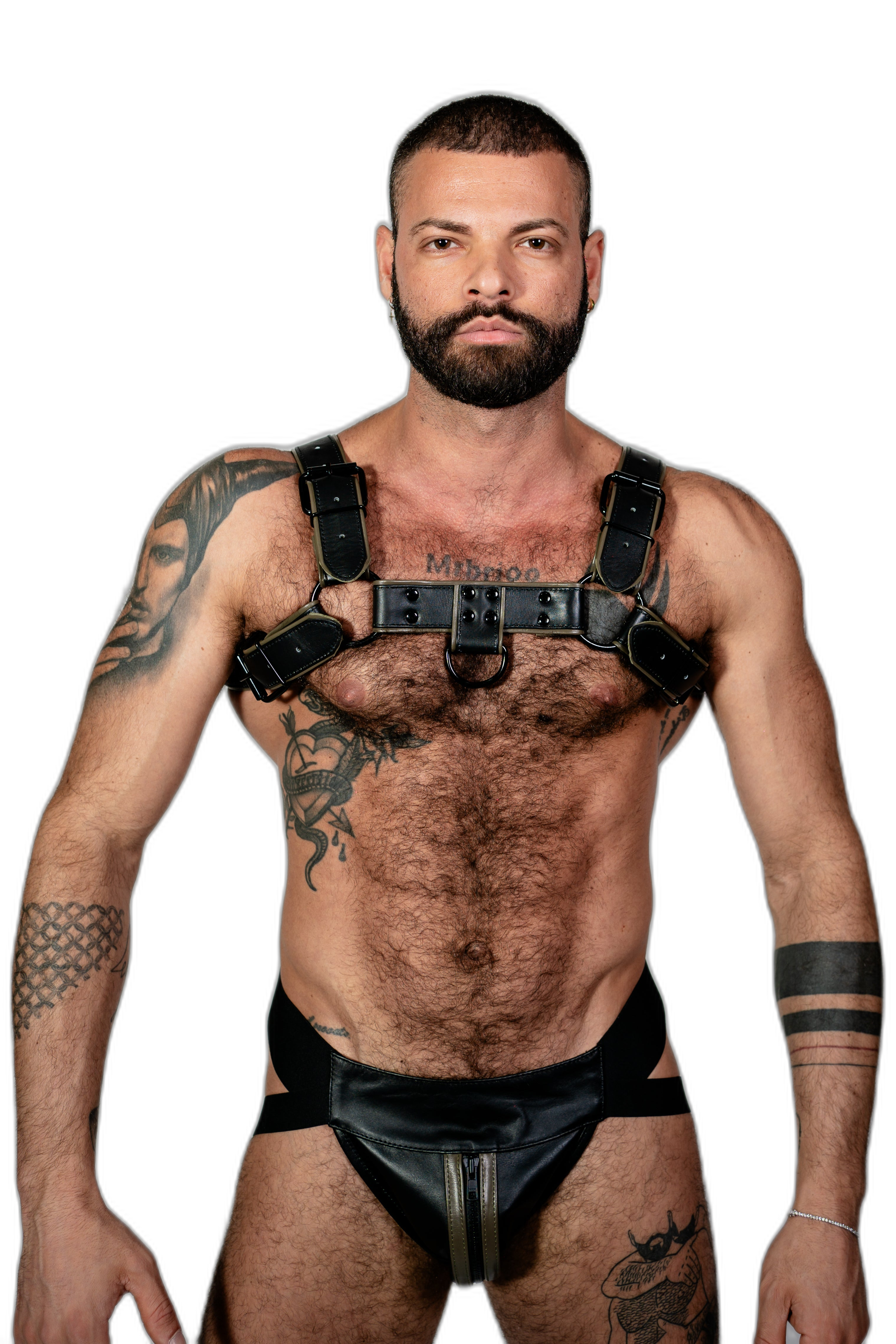 ruff GEAR Double Tone Leather Bulldog Harness Army Black