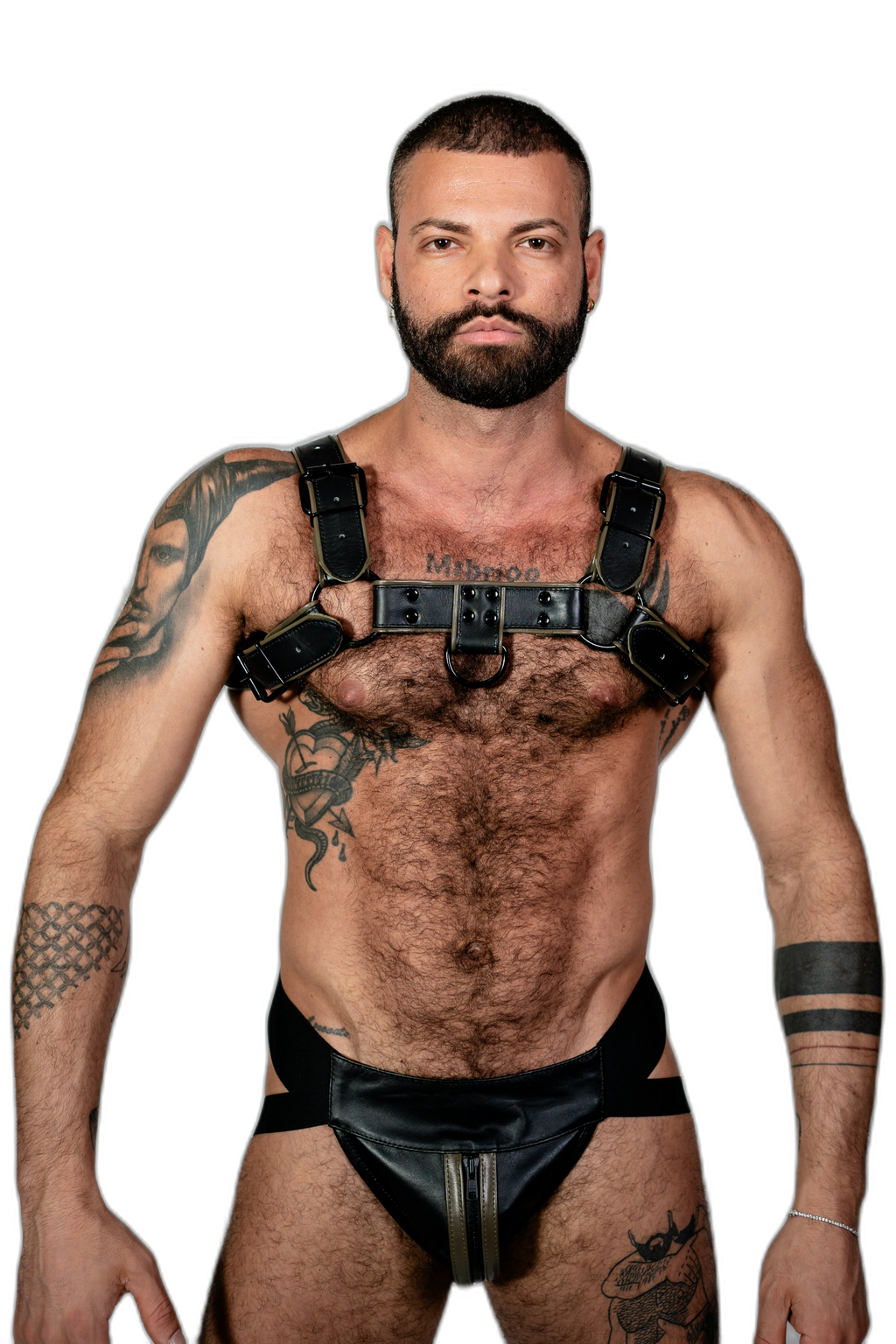ruff GEAR Double Tone Leather Bulldog Harness Army Black