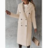 Double Breasted Lapel Coat Winter Fashion Solid Slim Long Jacket Long Sleeve Tops Womens Clothing