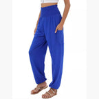 Elastic-waist High Waist Wide-leg Casual Trousers