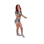 Women's Figure-hugging Short-sleeve Top And Leggings Two-piece Set