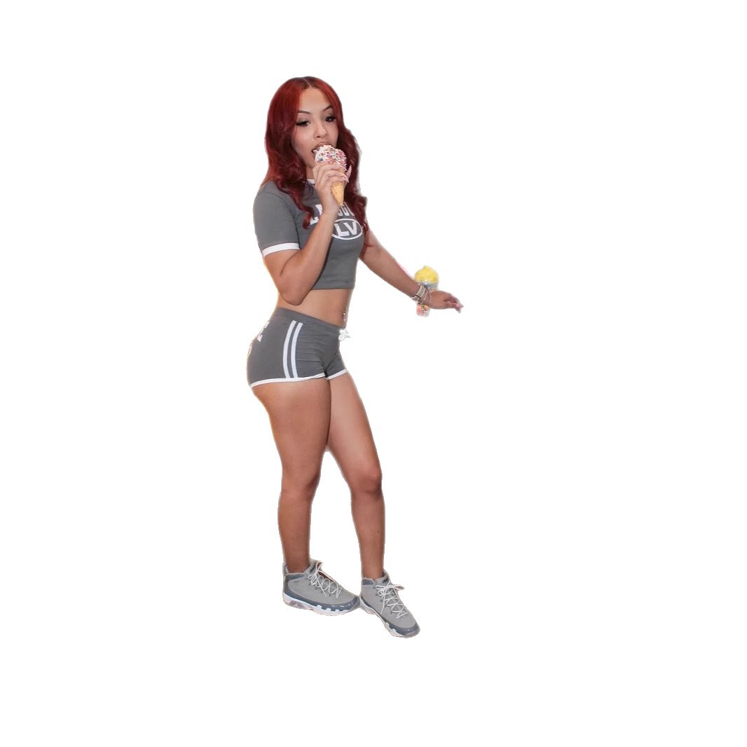 Women's Figure-hugging Short-sleeve Top And Leggings Two-piece Set