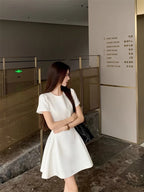 Elegant Short-sleeve Dress That Makes Petite Figures Look Taller