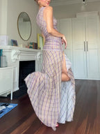Plaid Off-shoulder Slit Dress
