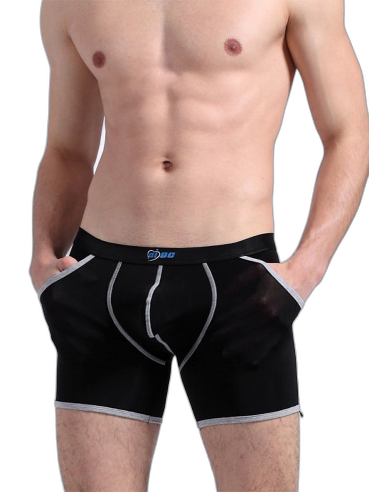 3 Pack Men's Long Leg Boxer Briefs Made of Ultra-Thin Ice Silk with Anti-Wear Elastic