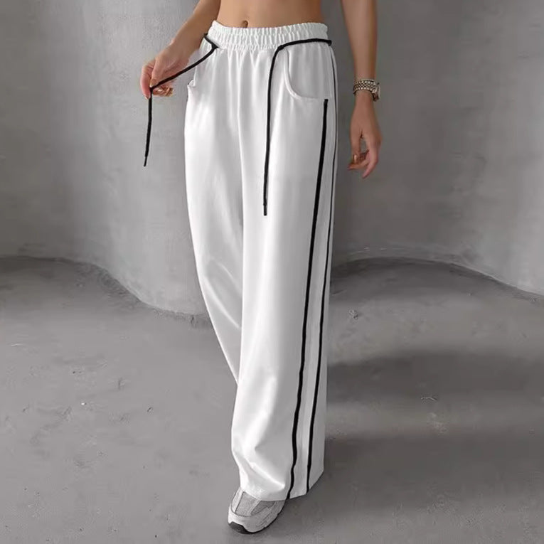 Drawstring Contrast-color Casual Pants For Women