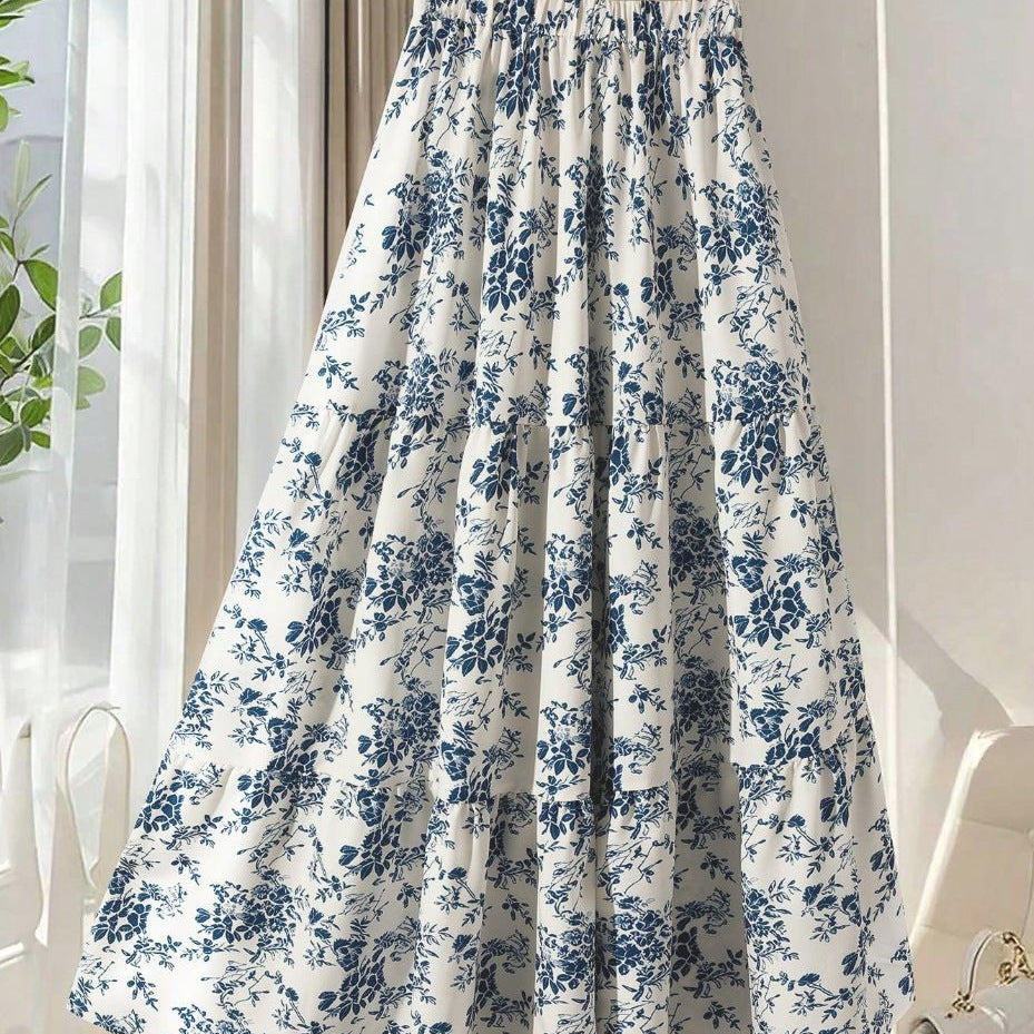 Women's Casual High-Waisted Printed Flared Skirt