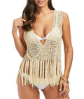 Japanese Style Hollow Cross Tassel Beach Cover-up