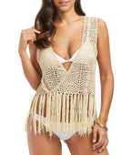 Japanese Style Hollow Cross Tassel Beach Cover-up
