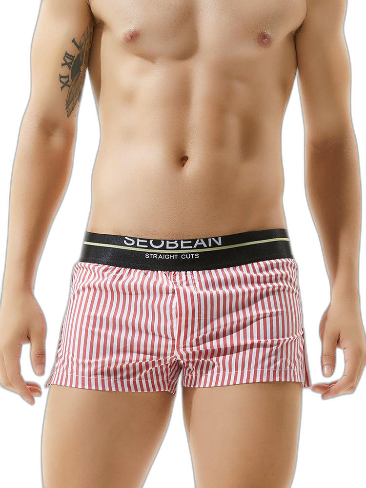 Mens 100% Cotton Striped Loose Home Boxer Shorts