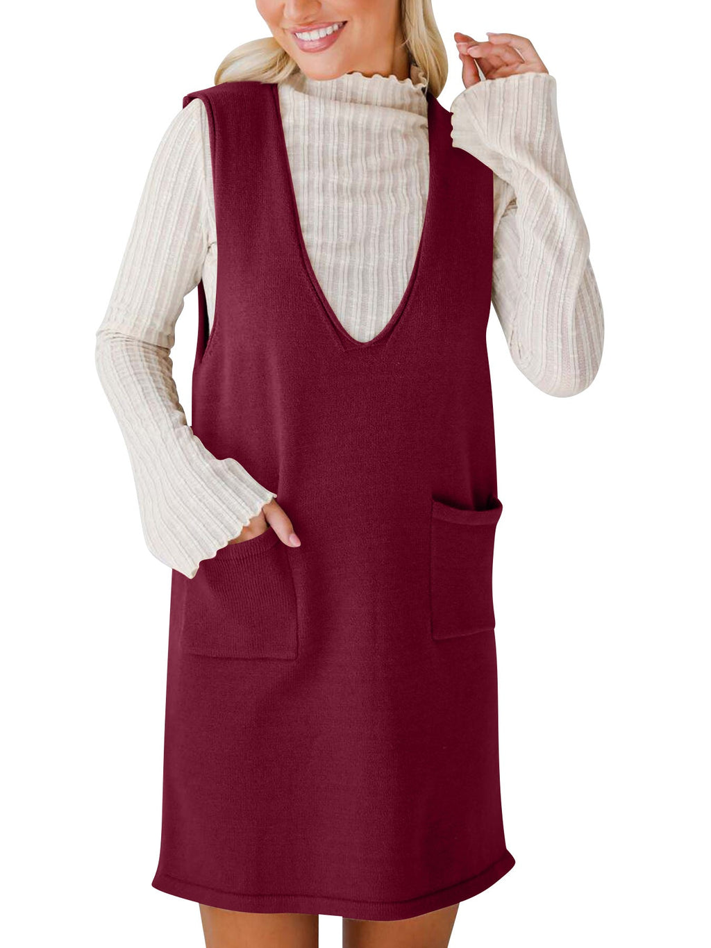 Casual Pocket Sweater Suspender Skirt