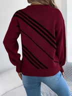Women Casual Striped Round Neck Lantern Sleeve Long Sleeve Pullover Sweater