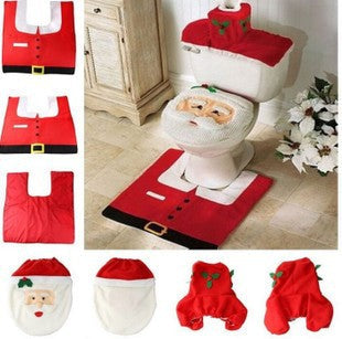 Christmas Bathroom Toilet Set - 3-Piece Festive Decor with Santa, Snowman, Elf & Reindeer Designs