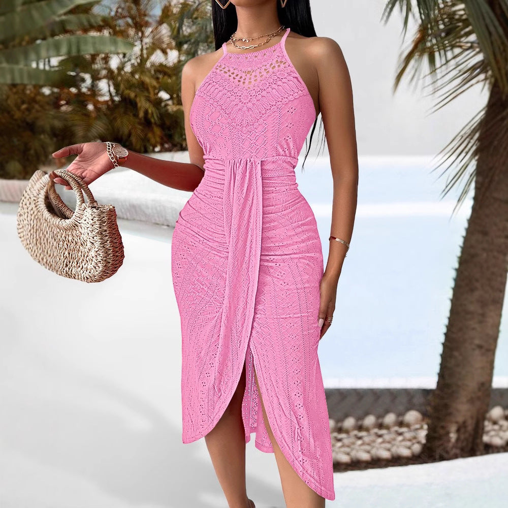 Hip-hop Street-style Asymmetric Sleeveless Halter Dress