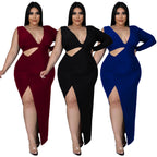 Solid-color Single-sleeve Sexy Hollow-out Maxi Dress