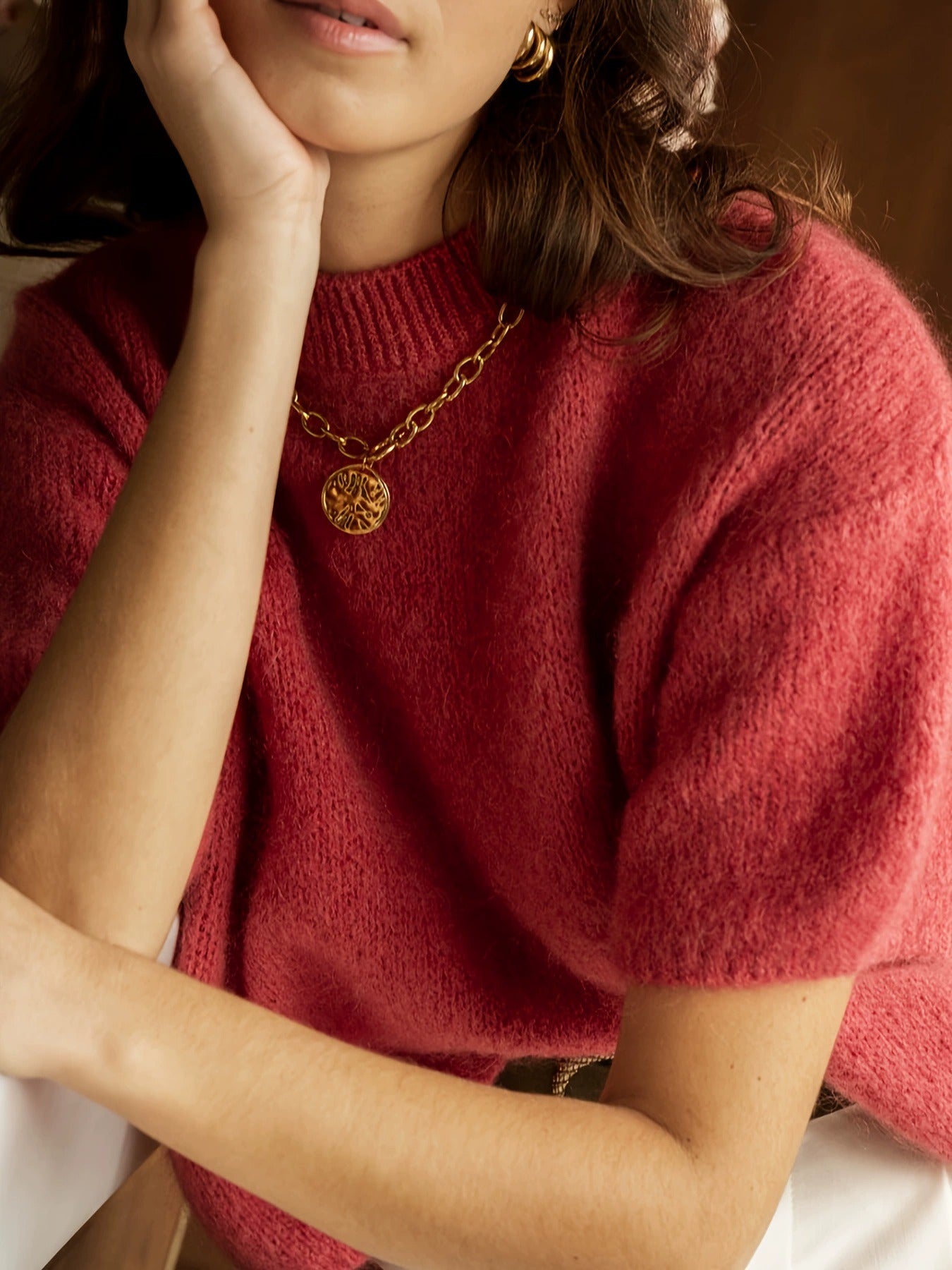 Retro Crew-neck Short-sleeve Sweater Top