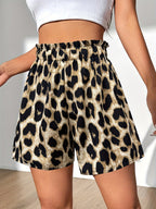 Women's Leopard Print High-Waisted Casual Shorts - Loose Fit, Wide Leg - Spring/Summer/Fall Chic Design