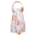 Ins Halter Neck Backless Dress Summer Sexy Printed Irregular Mesh Short Dresses For Evening Party Club Women's Clothing
