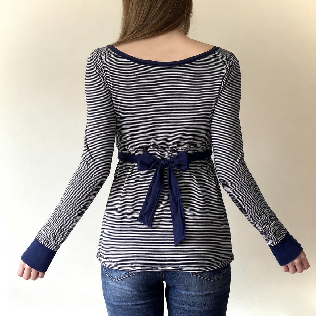 Lace-trimmed Faux Two-piece Striped High-waist Long-sleeve Versatile Top