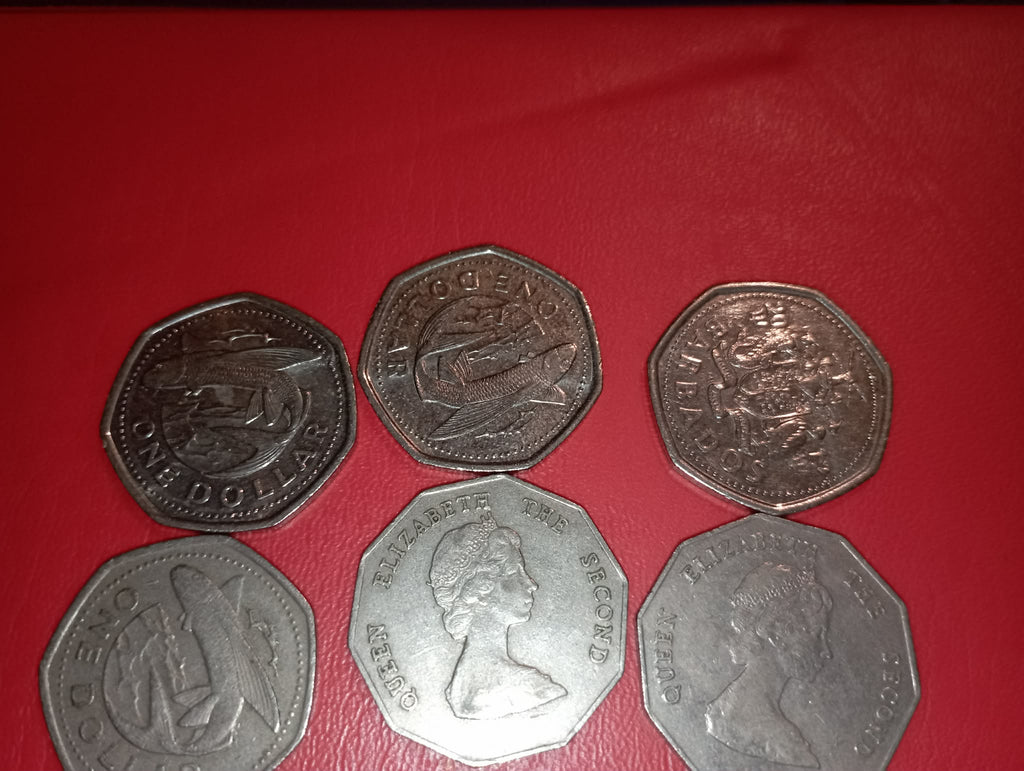 COIN : 6 DIFFERENT COINS - 4 BARBADOS & 2 EAST CARIBBEAN COINS