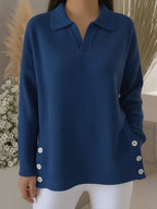 Women's Solid-Color Lapel Pullover Long-Sleeve Top