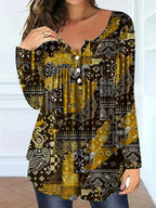 Loose-fit Buttoned V-neck Top Women's T-shirt