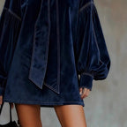 Simple Relaxed Fit Short Dress With Long Sleeves And A Bow