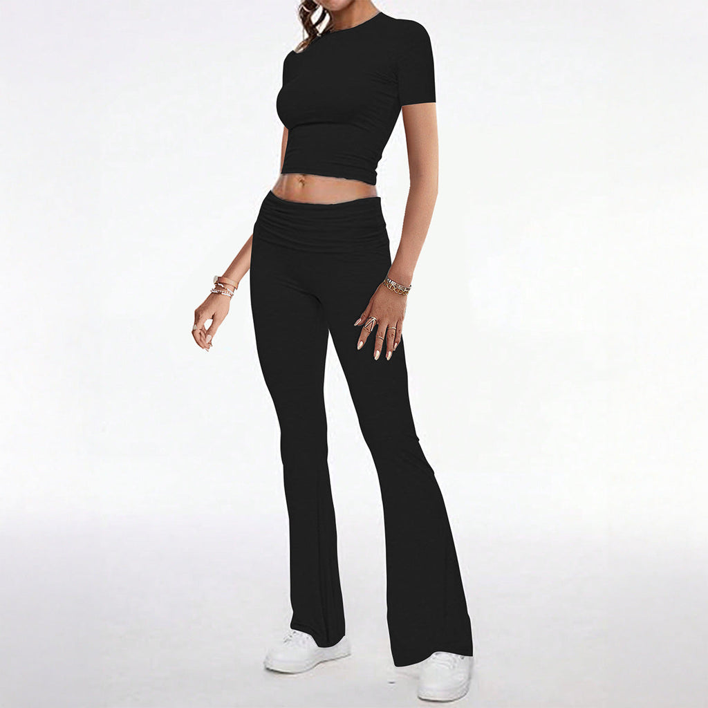 European And American-style Sporty Short-sleeve T-shirt And Long Pants Two-piece Women's Outfit