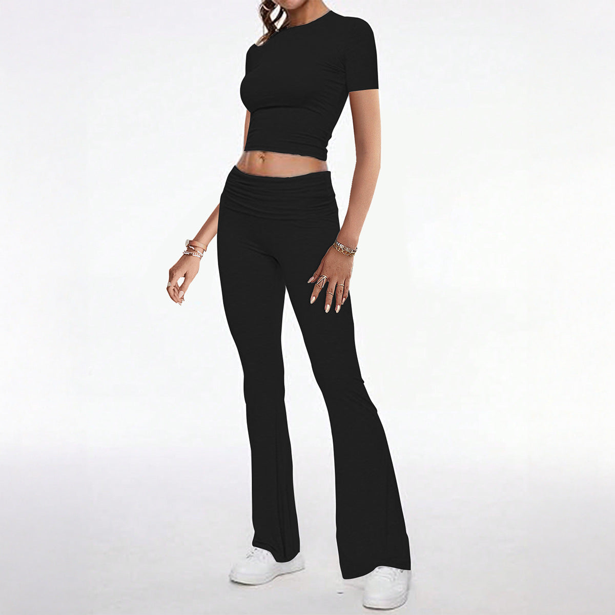 European And American-style Sporty Short-sleeve T-shirt And Long Pants Two-piece Women's Outfit