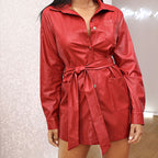 Autumn And Winter Long Sleeve PU Lady Fashion Business Mid-length Business Temperament Coat