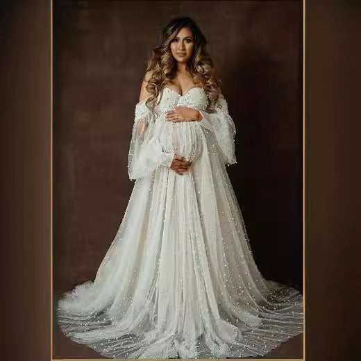 Sequined Off-Shoulder Mesh Patchwork Maxi Dress