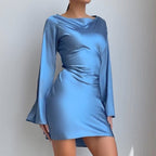 Waist Trimming Lace Up Satin Dress Women's Bag Hip Skirt