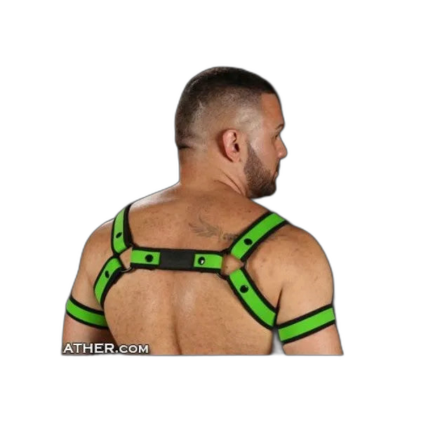 Mr S Leather Neoprene Bulldog Harness | Lime Green
