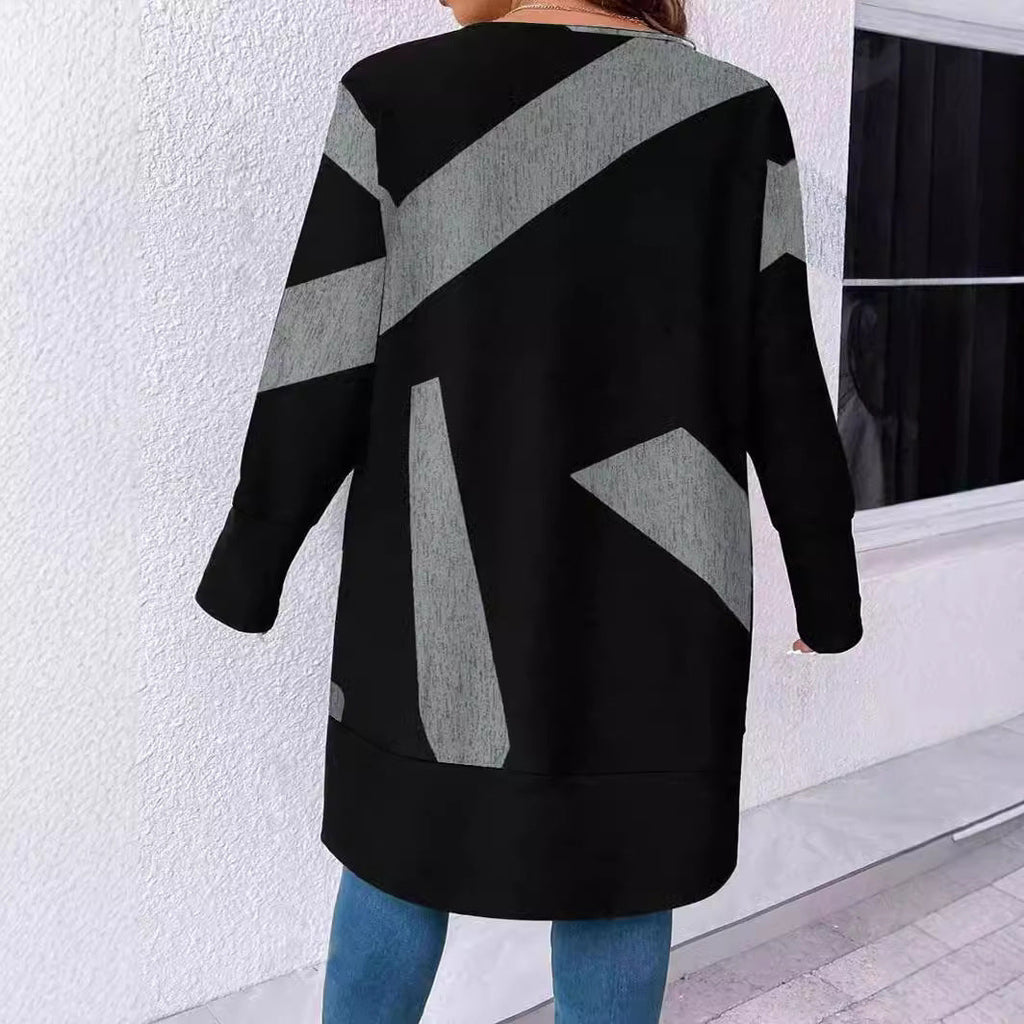 Loose Casual Plus Size Knitwear Cardigan Button Stitching Printing Coat