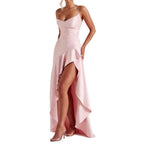 Women's Backless Ruffles Irregular Dress Summer Fashion Evening Party Club Split Suspender Maxi Dresses Clothing